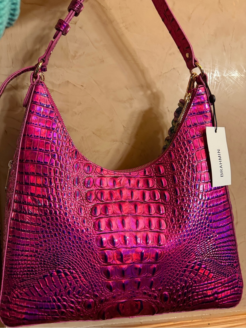 Brahmin voltage violet Tabitha Croc-Embossed Shoulder Bag retired NWT
